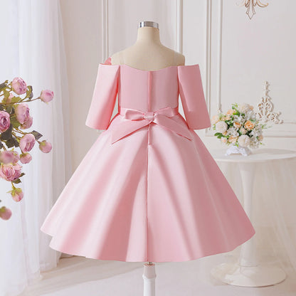 Vestido de Festa Infantil com Flores 3D de Verão Elegante para Meninas Vestido de Dama de Honra Princesa Vestido de Formatura Menina Laço Aniversário Apresentação de Piano Vestido de Noite
