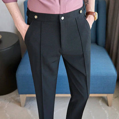 Spring Autumn Smart Casual Suit Pants Men Solid Color Slim Fit Office Fomal Wedding Party Dress Pants Mens White Suit Trousers