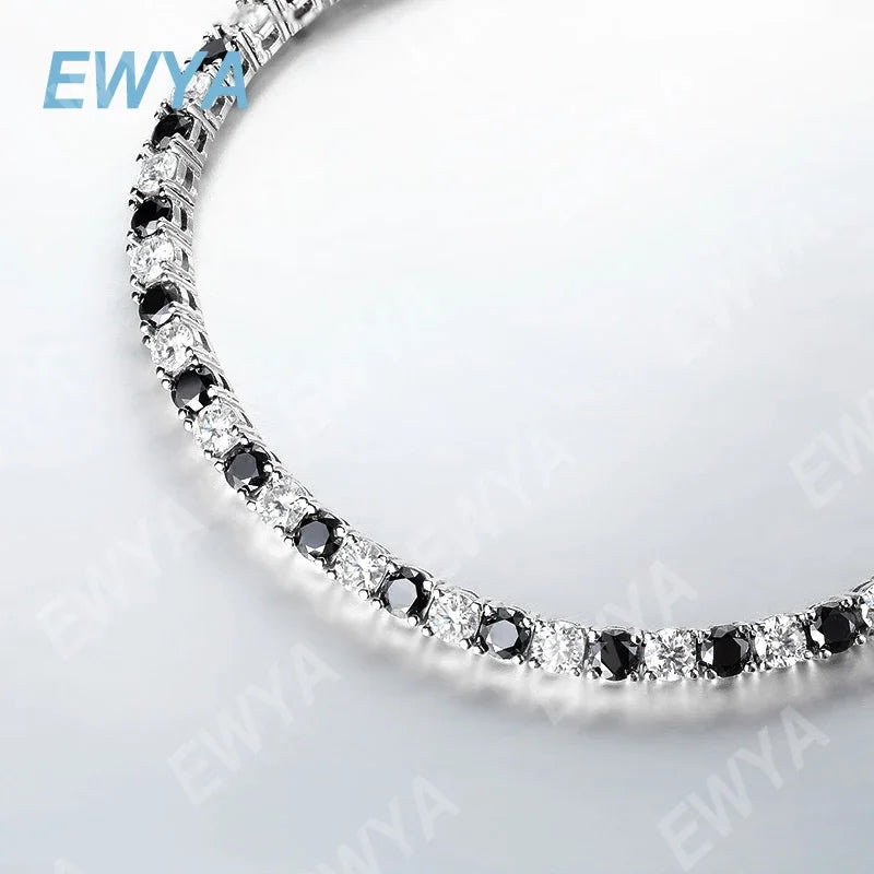 3mm 0.1CT Gradient Color Black Grey White Moissanite Diamond Tennis Bracelet for Men Women Unisex 925 Silver Link Bracelets