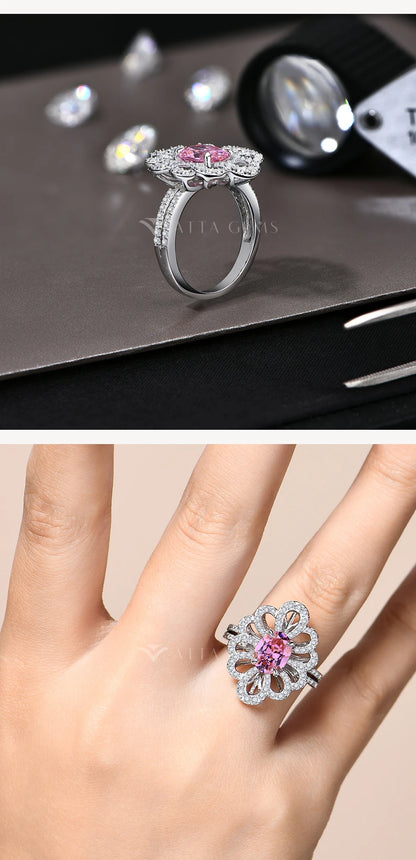 Luxury D VVS1 Moissanite Rings for Women Created Pink Zircon S925 Sterling Silver Flower shape Engagement Wedding Gift