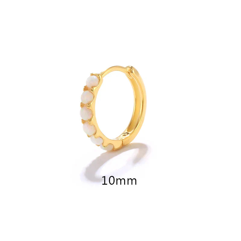 6/8/10mm Size Opal Round Hoop Earrings For Women 925 Sterling Silver Circle Earrings Jewelry Bohemia Pendiente Plata 1piece