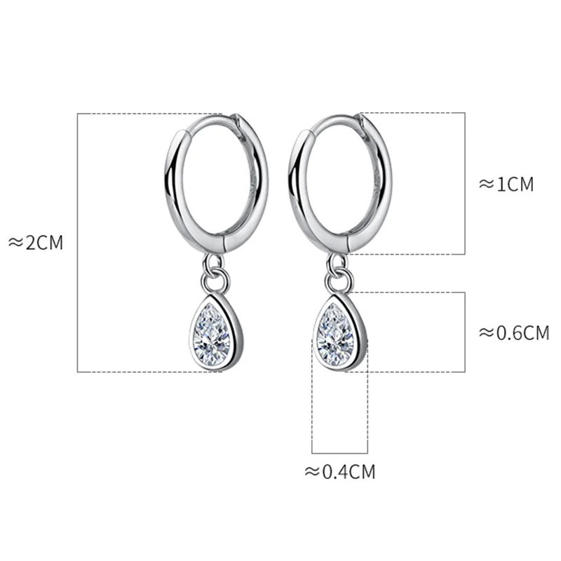 925 Sterling Silver Sweet Water Drop Zircon Huggies Pendant Earrings for Women Fashion Wedding Party Hoop Charm Jewelry