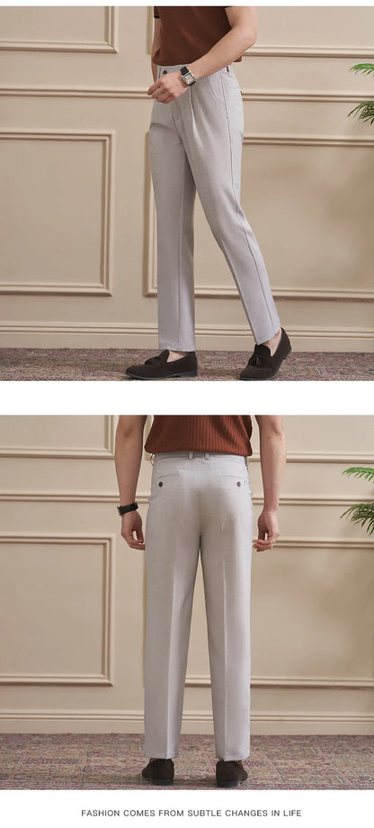 Men's High-Quality Woven Suit Trousers Slim Fit Formal Trousers, Classic Solid Color Trousers