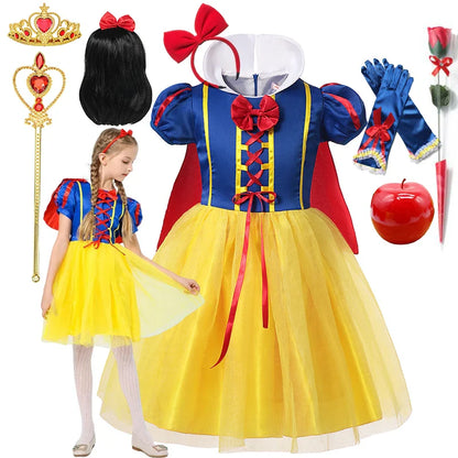 2026 Purim Snow White Dress Costume for Girls Childrens Carnival Christmas Party Princess Kids Birthday Clothes With Cloak Wig