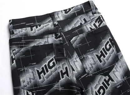 Spring and Autumn Fashion Trend Printed Straight-Leg Stretch Denim Jeans For Men Comfortable Casual Sports High-Quality Jeans