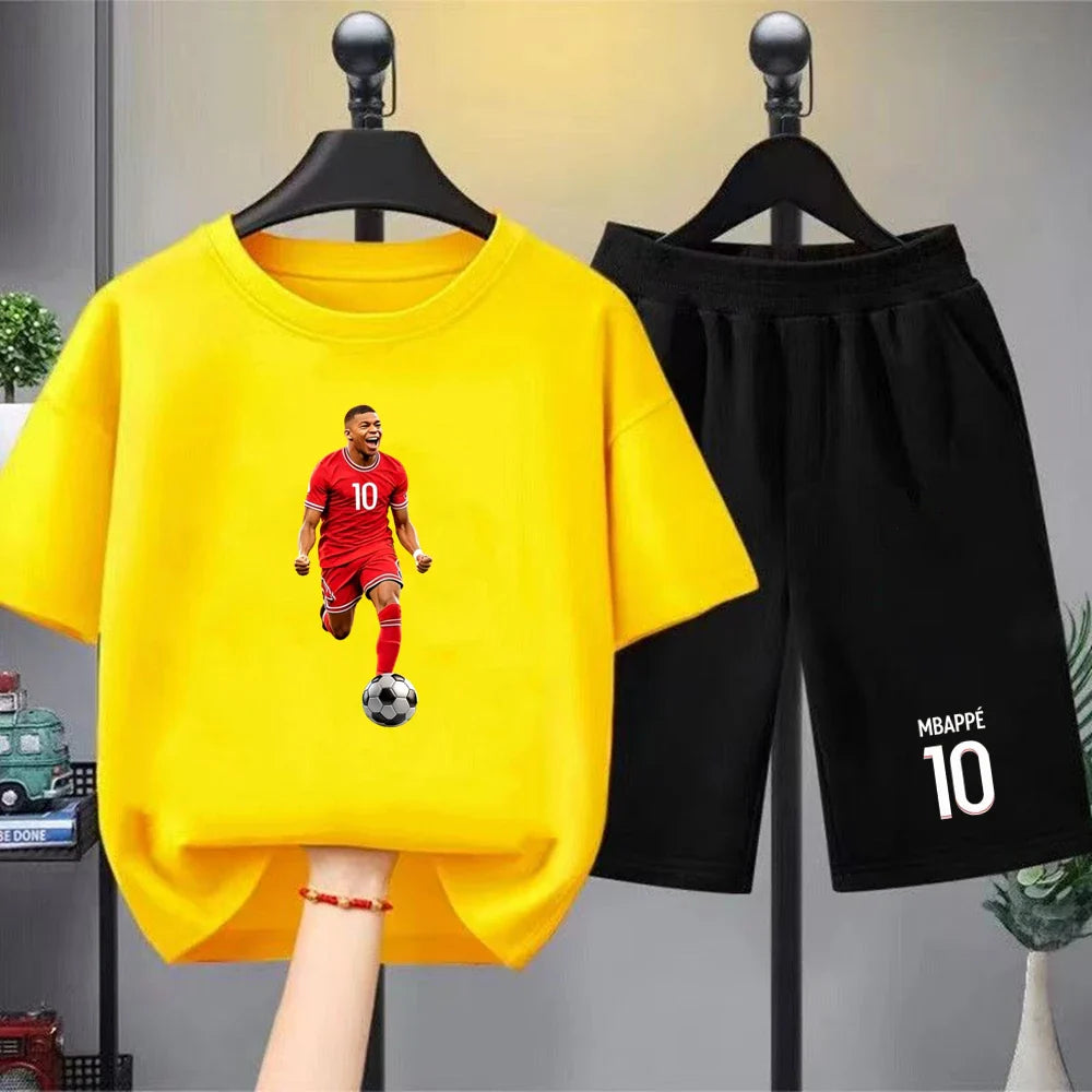 Kids T-Shirt suit boys black girls red Outfit Short Sleeve T-Shirt Children's Age 3-12 Football player number 10 Cool Clothing