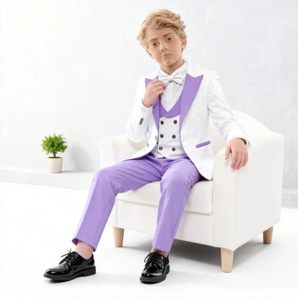 Premium Jacquard Boy's 3PCS Suit Best Selling Light Purple Classic Outfit For Boys Suitable For Ring Boys Campus Includes Blazer