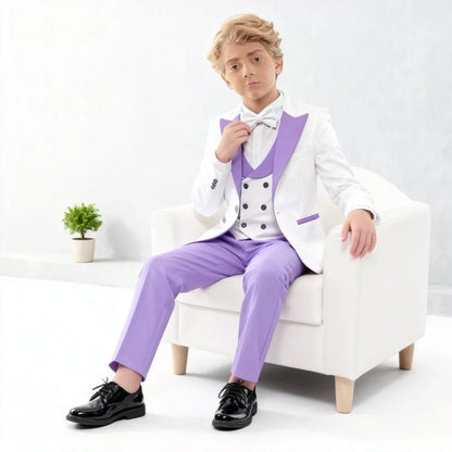 Premium Jacquard Boy's 3PCS Suit Best Selling Light Purple Classic Outfit For Boys Suitable For Ring Boys Campus Includes Blazer