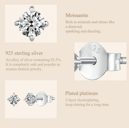 U Moissanite Earrings Shinning 4 Prongs Ear Stud 925 Sterling Silver D Color for Women Wedding Anniversary Fine Jewelry