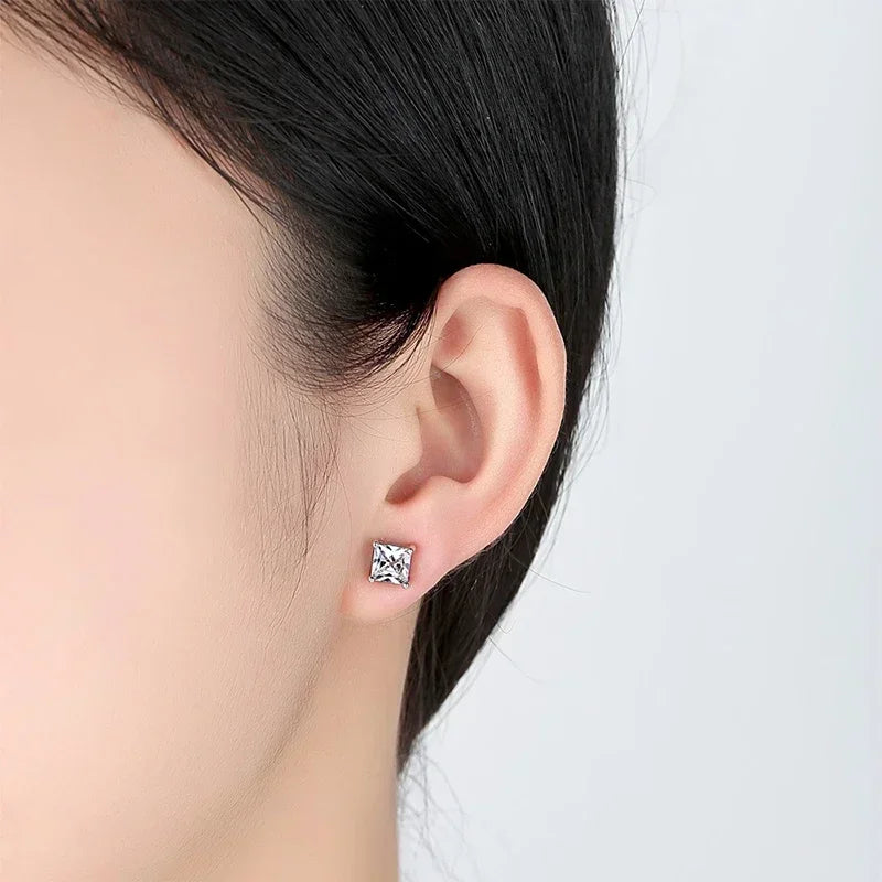 1ct Princess Cut Moissanite Earrings for Women S925 Sterling Silver with Gold Plated Ear Studs Wedding Party Fine Jewelry