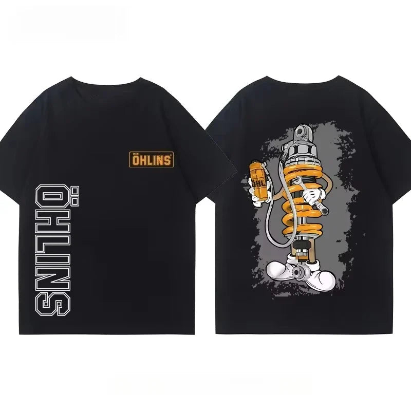 Motorcycle Shock Absorber Modified T-shirt Cotton Casual Trendy Brand Men's Women's Car Club Crew Neck Short-sleeved Top