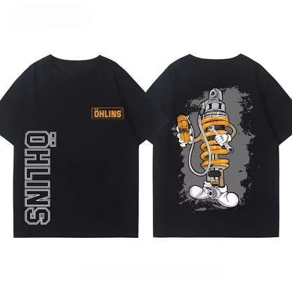 Motorcycle Shock Absorber Modified T-shirt Cotton Casual Trendy Brand Men's Women's Car Club Crew Neck Short-sleeved Top