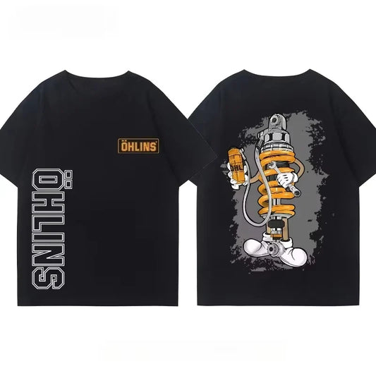 Motorcycle Shock Absorber Modified T-shirt Cotton Casual Trendy Brand Men's Women's Car Club Crew Neck Short-sleeved Top