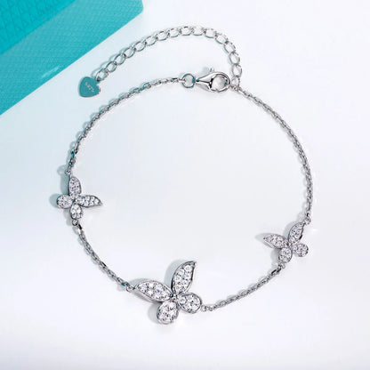 Moissanite Butterfly Bracelet 925 Sterling Silver 18K Gold Plated 18+5cm Adjustable Bracelets Anklet for Women Jewelry