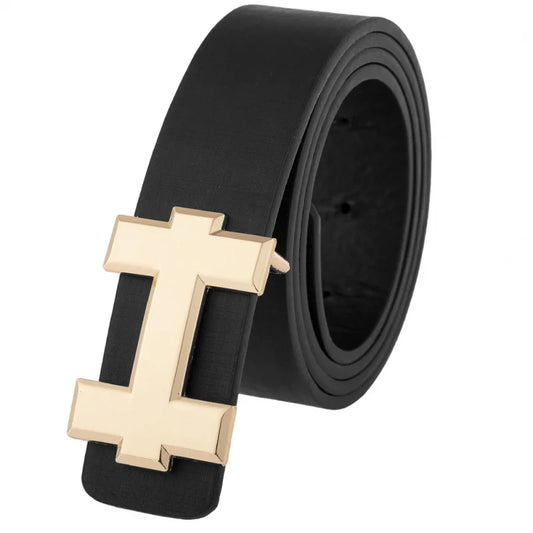 Men's and Women's Casual Fashion Belt  Korean Version Gold Buckle Belt Trendy I-shaped Buckle Belt