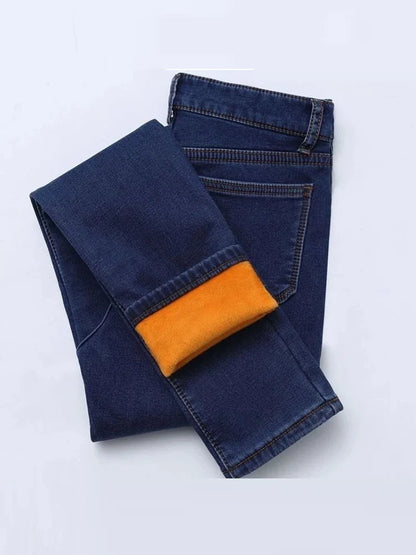 Women's Thick Velvet Jeans, Stretch High Waist Pencil Pants
