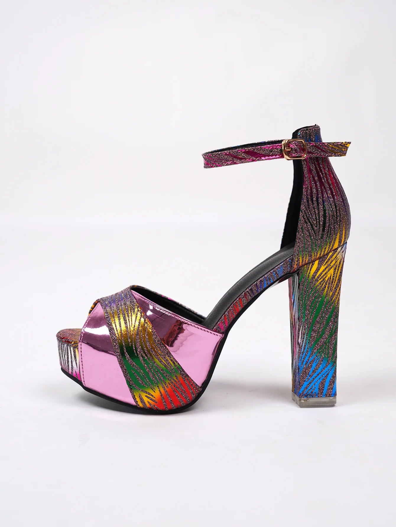 Colorful Catwalk Shoes Women's Super High Heels Sandals Waterproof Platform Coarse Heel Peep-toe Sandals