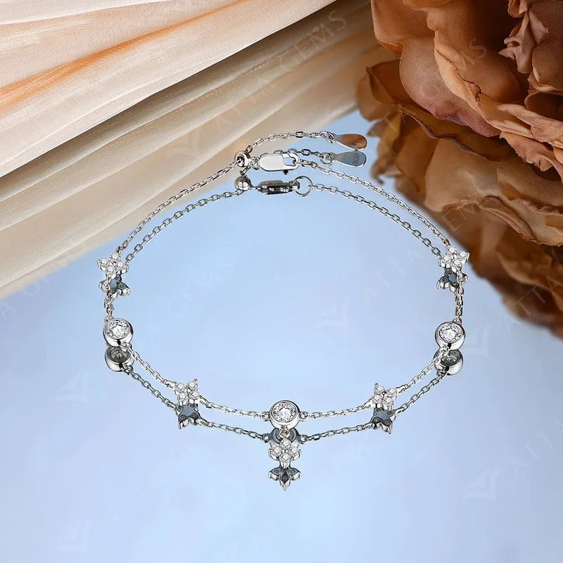 Classcial Moissanite Bracelet for Women 925 Sterling Silver Soild 18K 14K 10K Gold Pearl Bracelet for Party Anniversary
