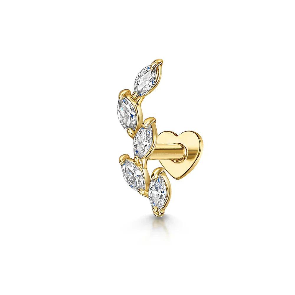 1PC 925 Sterling Silver Crown Horse Eye Zircon Heart Flat Head Cartilage Piercing Stud Earring For Women Claasic Earring