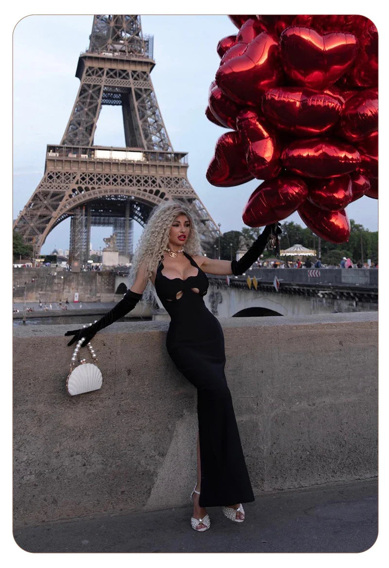 Red Cut-Out Halter Bodycon Christmas Dress for Women Sexy Backless Evening Dresses Sleeveless Slim Fit Party Dress
