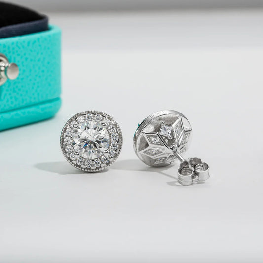 2.4cttw D Color Moissanite Diamond Vintage Stud Earrings For Women 18K Gold Plated 925 Sterling Silver Earrings Wholesal