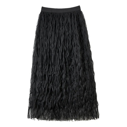 Sweet Style Mesh Skirt Women 2026 A-line Holiday Vacation High Waist Ruffles Long Skirt Woman Clothing W52Q80351