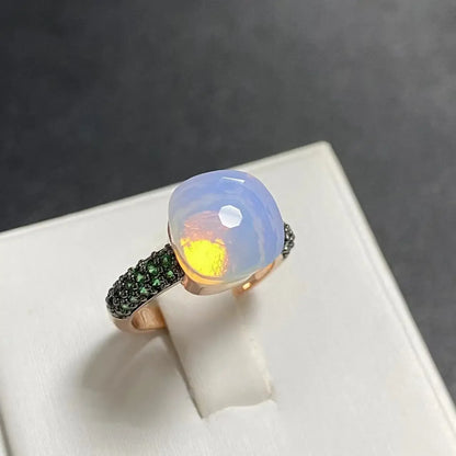 Emerald Ring for Women Green Zircon Inlay Rose Gold & Black Gun Plated 30 Colors Candy Crystal Style Jewelry Birthday Gift