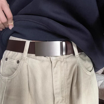 Leather belt men High Quality Genuine Leather Belts, Automatic Buckle Belt, Adjustable No Hole Belt Jeans Belt for Men