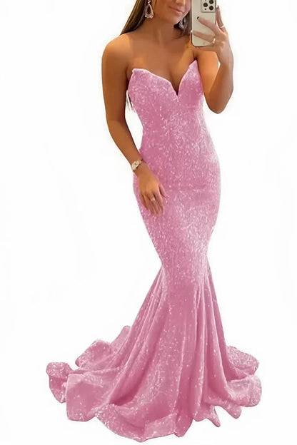Sequin Evening Dresses for Women Formal Sexy Long Prom Party Gowns Mermaid Sparkly V-Neck Homecoming Dress