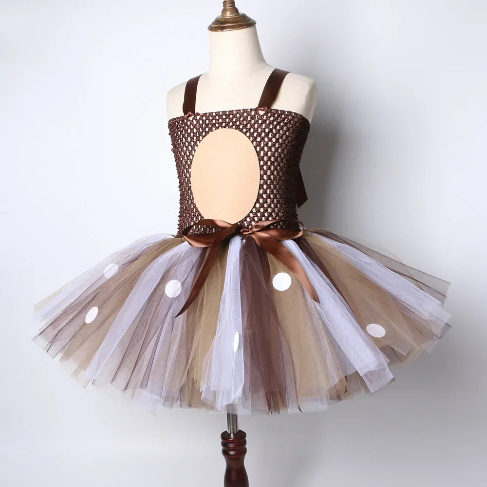 Deer Costume for Girls Christmas Tutu Dress Girls Fancy Elk Reindeer Dress Up Clothes Kids Halloween Birthday Party Costumes