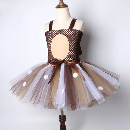 Deer Costume for Girls Christmas Tutu Dress Girls Fancy Elk Reindeer Dress Up Clothes Kids Halloween Birthday Party Costumes
