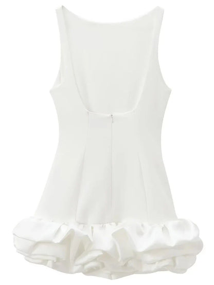 White Short Dress Women's Ruffle Backless Party Dresses Black Red Sleeveless Bodycon Mini Dress Woman Summer Sexy Vestidos