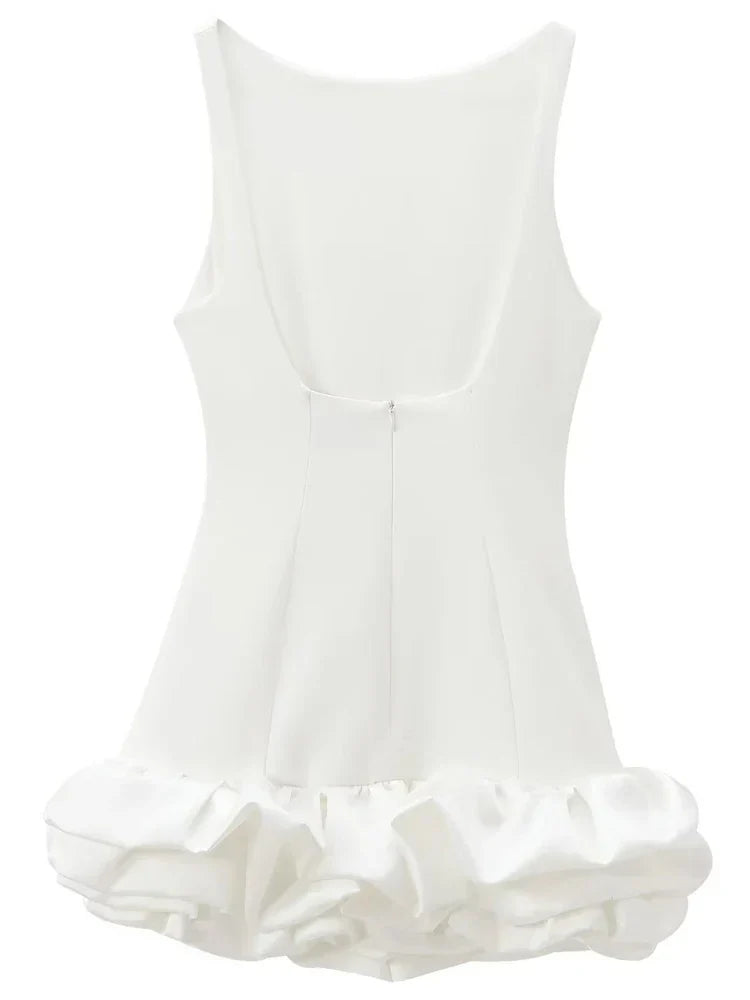 White Short Dress Women's Ruffle Backless Party Dresses Black Red Sleeveless Bodycon Mini Dress Woman Summer Sexy Vestidos