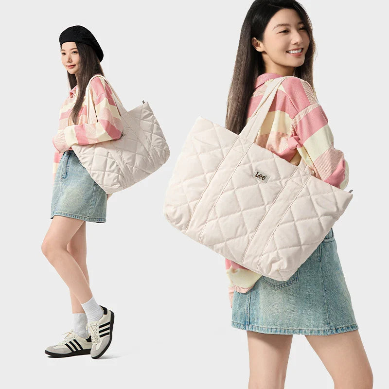 Large Soft Puffer Bag Women Big Size College Students Laptop Book Quilted Tote Bag Lady Down-filled Shopping School Bags