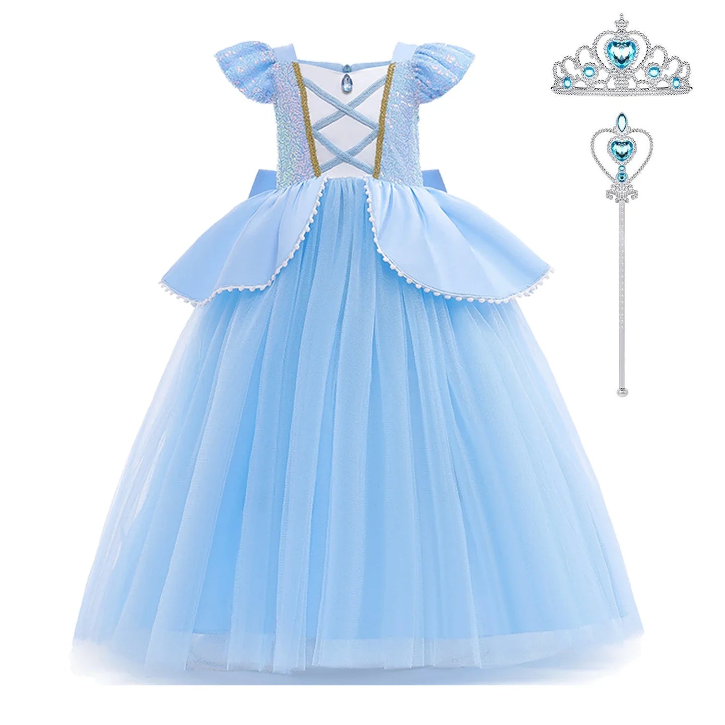 Cinderella Cosplay Costume Kids Clothes for Girls Sequins Princess Dress with Crown Gloves Birthday Party Ball Gown 2-10 Years