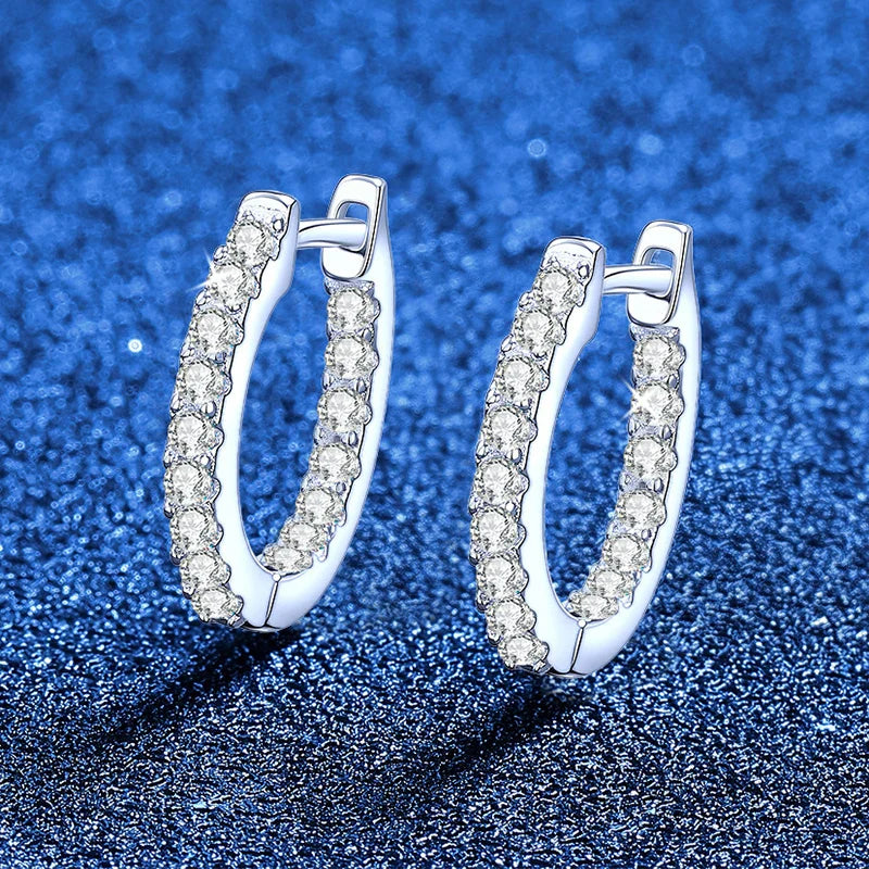 D Color Full Moissanite Hoop Earrings 925 Sterling Sliver with White Gold Plated Earring for Women Sparkling Fine Jewelry