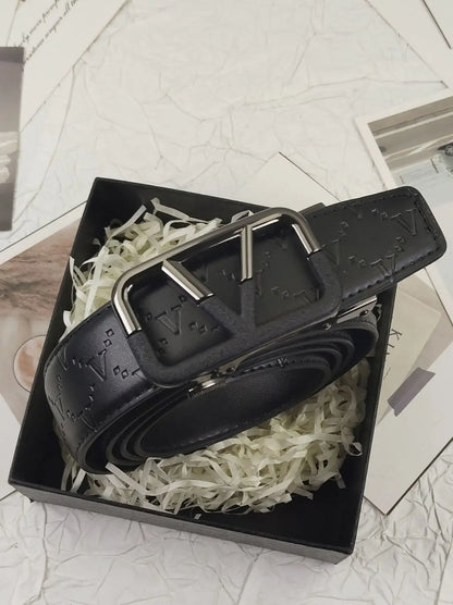 2026 Luxury Designer Belt for Men – Letter Pattern, High-Quality Leather, Metal Buckle, Business & Casual Wear