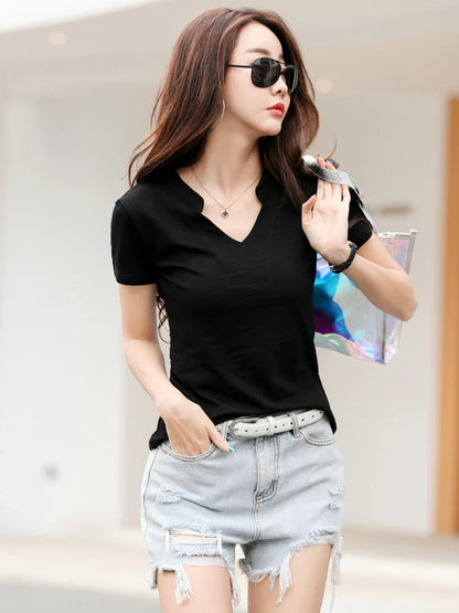 Summer Bamboo Cotton T-Shirt Cotton Women V-Neck Soft Tshirts Female Basic Fashion Classic S-3XL Ladies Tops