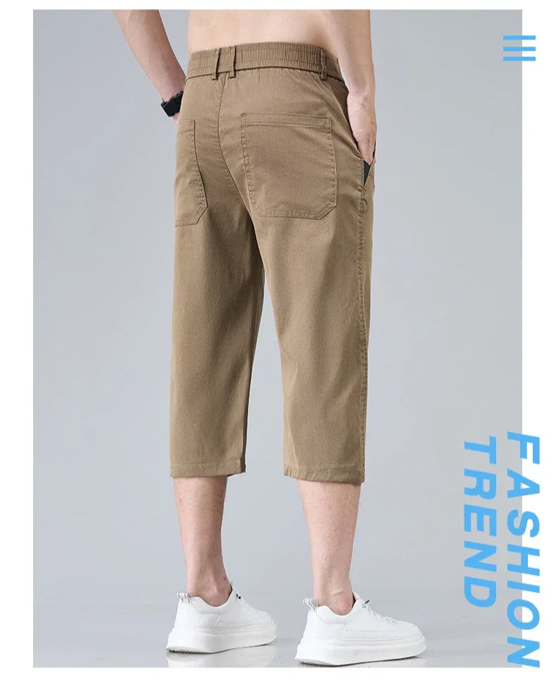 Men's Summer Lyocell Shorts Thin Breathable Comfortable Slim Korean Fashion Short Pants Elastic Waist Casual Vacation Pants