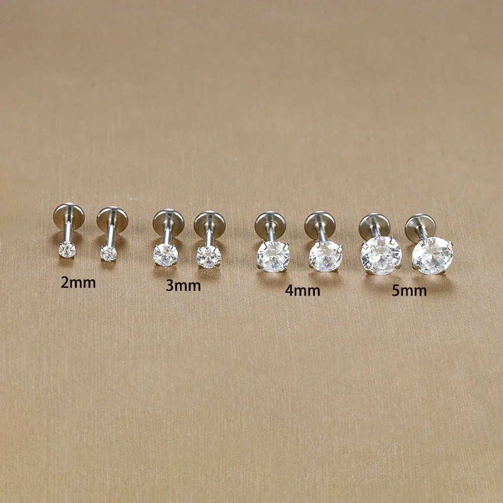 2PC Labret Tragus Stud Earrings 16G Surgical Stainless Steel CZ Crystal  Monroe Helix Cartialge Conch Medusa Lip Body Piercing
