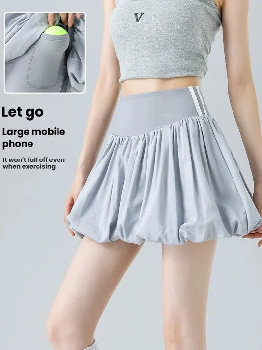 Women Summer Tennis Skirt High Waist Flared Flounce Skirt 2 in 1 with Shorts Anti-Exposure Athletic Pleated Golf Skirt Workout