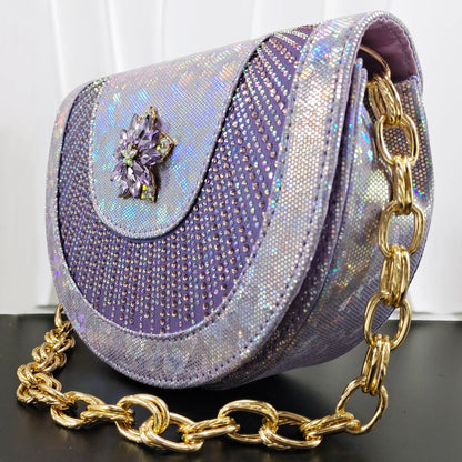 INS New Arrival Colorful Crystral Decoration Design Elegant Mature Party Wedding Peep Toe Ladies High Heels and Bag Set