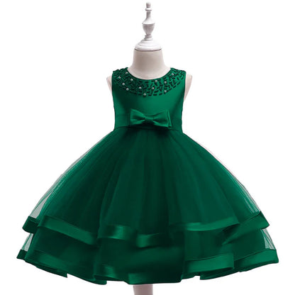 Summer Beading Girl Party Dress Christmas Costume Gala Bow Wedding Birthday Princess Dresses for Girls Baptism Prom Gown Vestido