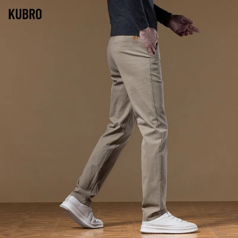 Classical Men's Casual Pants Straight Leg Elastic Solid Color Business Trousers Fashionable Soft Comfortable  Clothes Long Pants