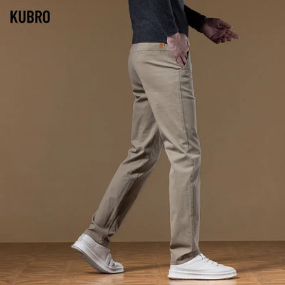 Classical Men's Casual Pants Straight Leg Elastic Solid Color Business Trousers Fashionable Soft Comfortable  Clothes Long Pants
