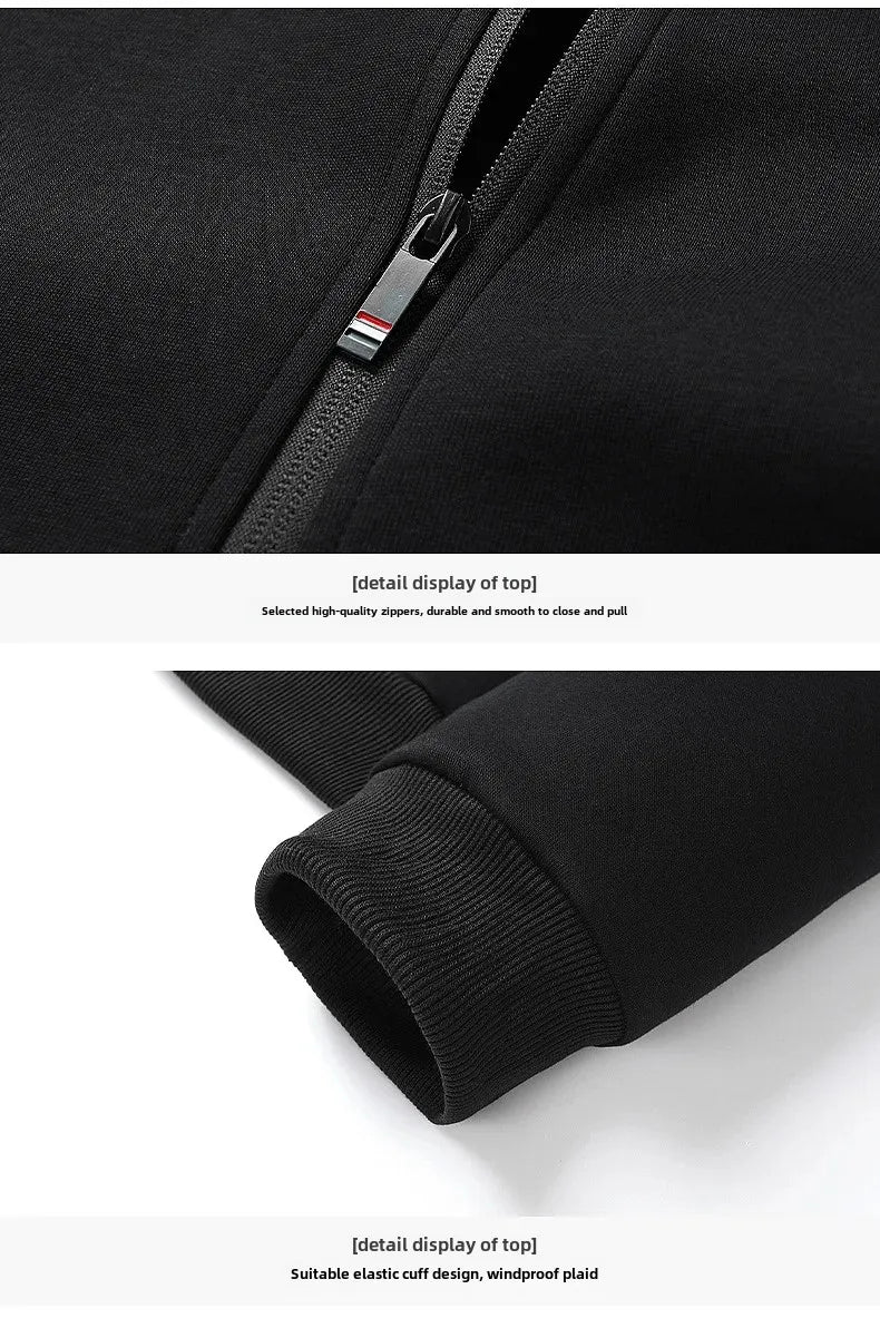 Spring Autumn New Men's Cotton Sports Suit Stand Collar Sweatshirt Middle-Aged And Elderly Casual Stylish Cardigan Loose-Fit 2-P