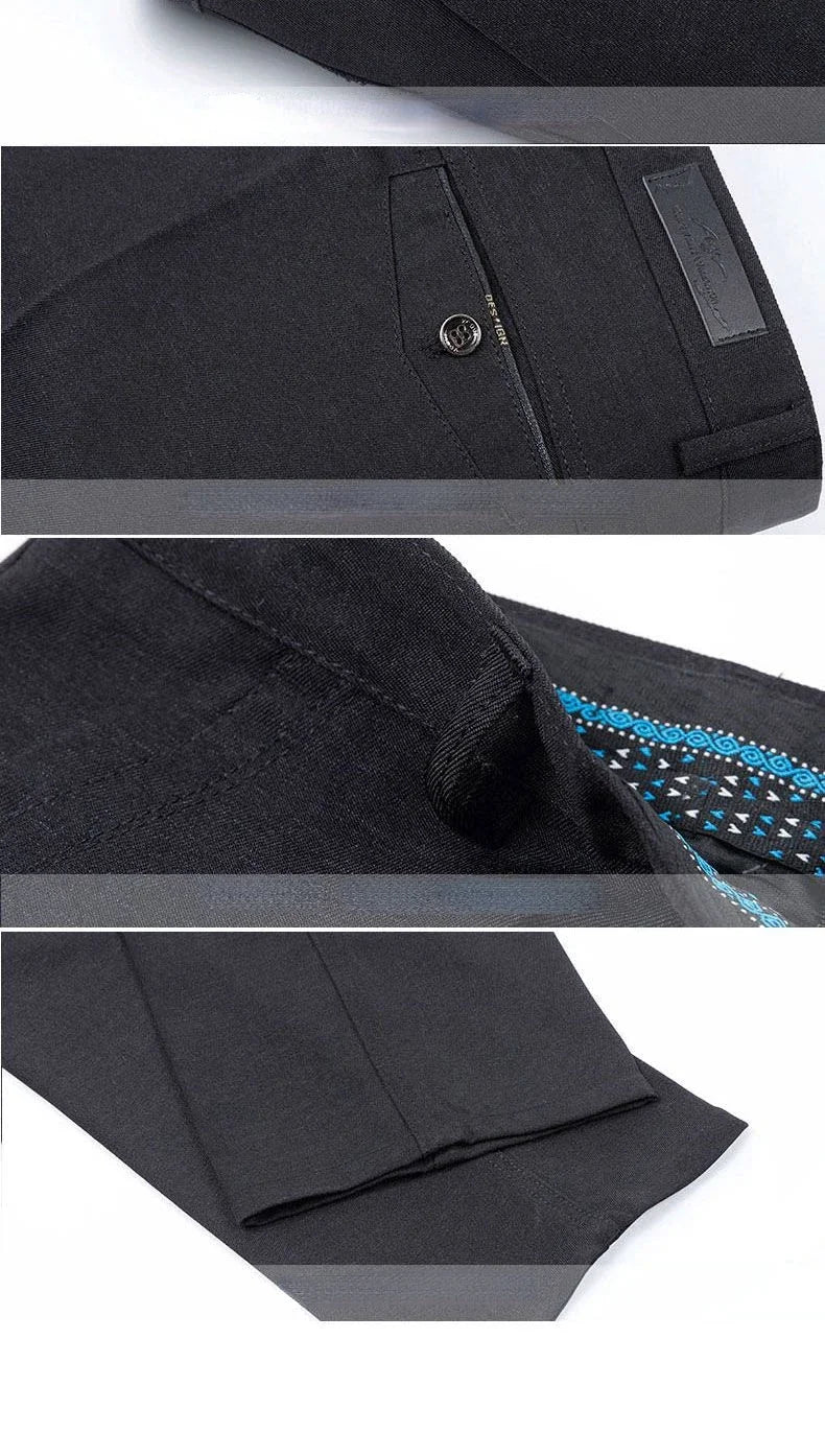 Men's Summer Autumn Casual Pants Straight Formal Long Trouser Adult Solid Color Flat Design Thick Lightweight Suit Pant Business