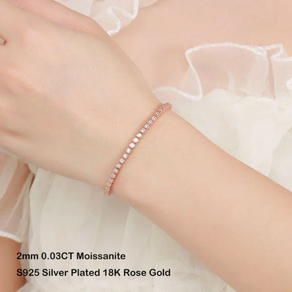 Sparkling 2/3mm Full Moissanite Tennis Bracelet for Women Party S925 Silver Plated 18K Pass Diamond Test Bezel Bracelets