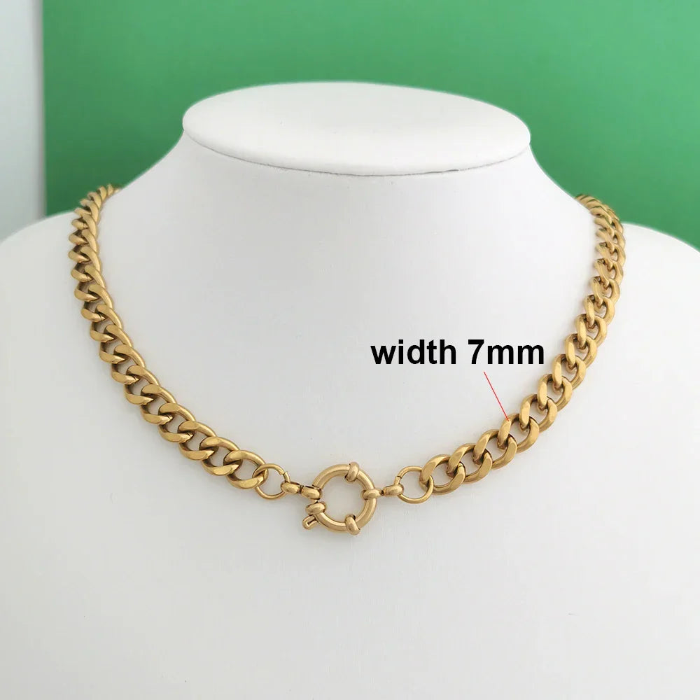 Spring Sailor Clasp Necklace Women Men Choker Stainless Steel Geometric Paperclip Link Chain Rolo PVD Gold Color Wholesale
