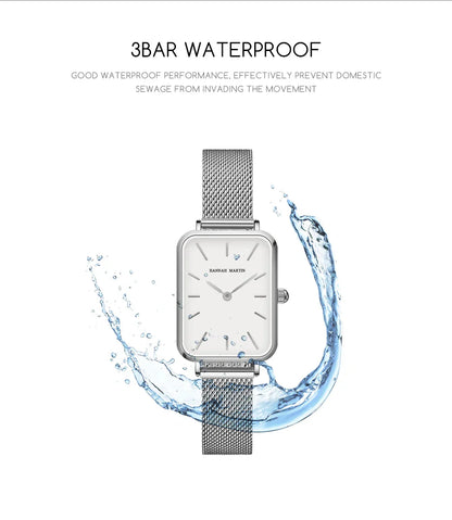 Square Women Stainless Steel Mesh Strap Watch Fashion Japanese Movement Rose Gold Simple Leisure Fashion Hannah Martin Watches